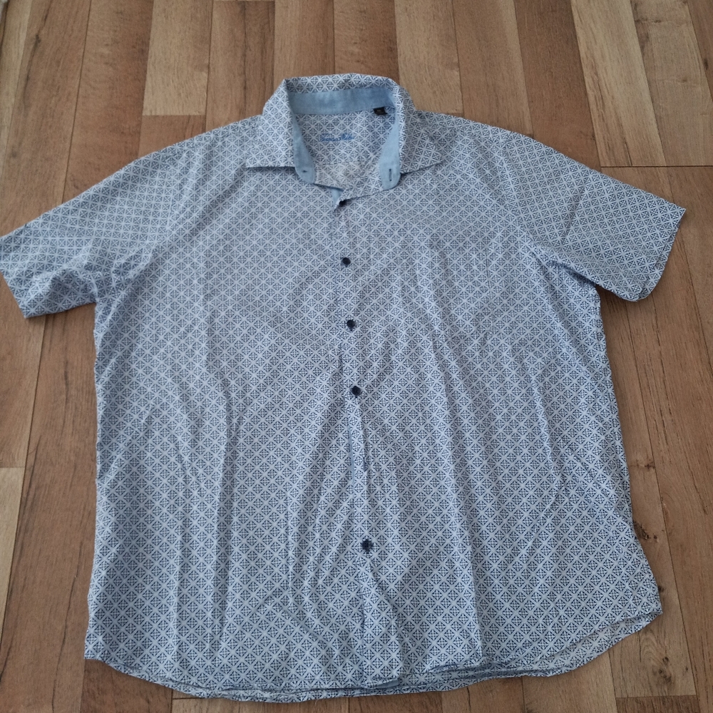 Tasso Elba Chambray/Navy Casual Short Sleeve Button Up Shirt